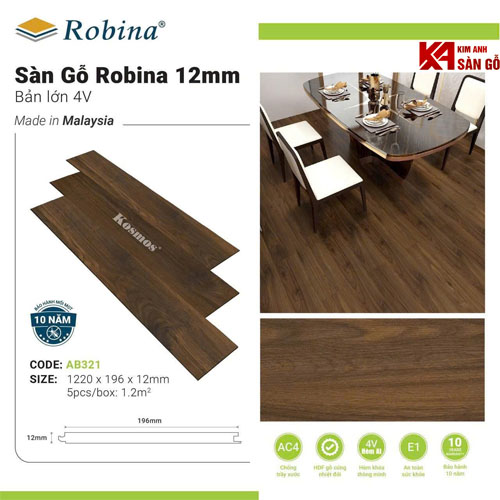 Sàn Gỗ Công Nghiệp Robina 12mm AB321